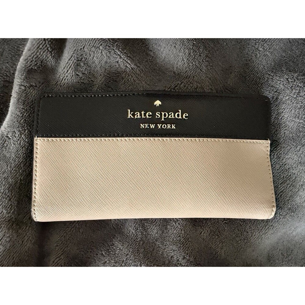Kate Spade New York Black Blush Saffiano Leather Bifold Wallet Zip ID Pocket